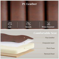 Bedroom Bench PU Leather End of Bed Bench with Cylindrical Seat and Metal Legs for Bedroom Living Room Hallway Brown