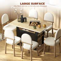 Kitchen Island Dining Table with Storage Cabinet, Large Tabletop for 4 People, 4-Door Cupboard & Shelves, Black