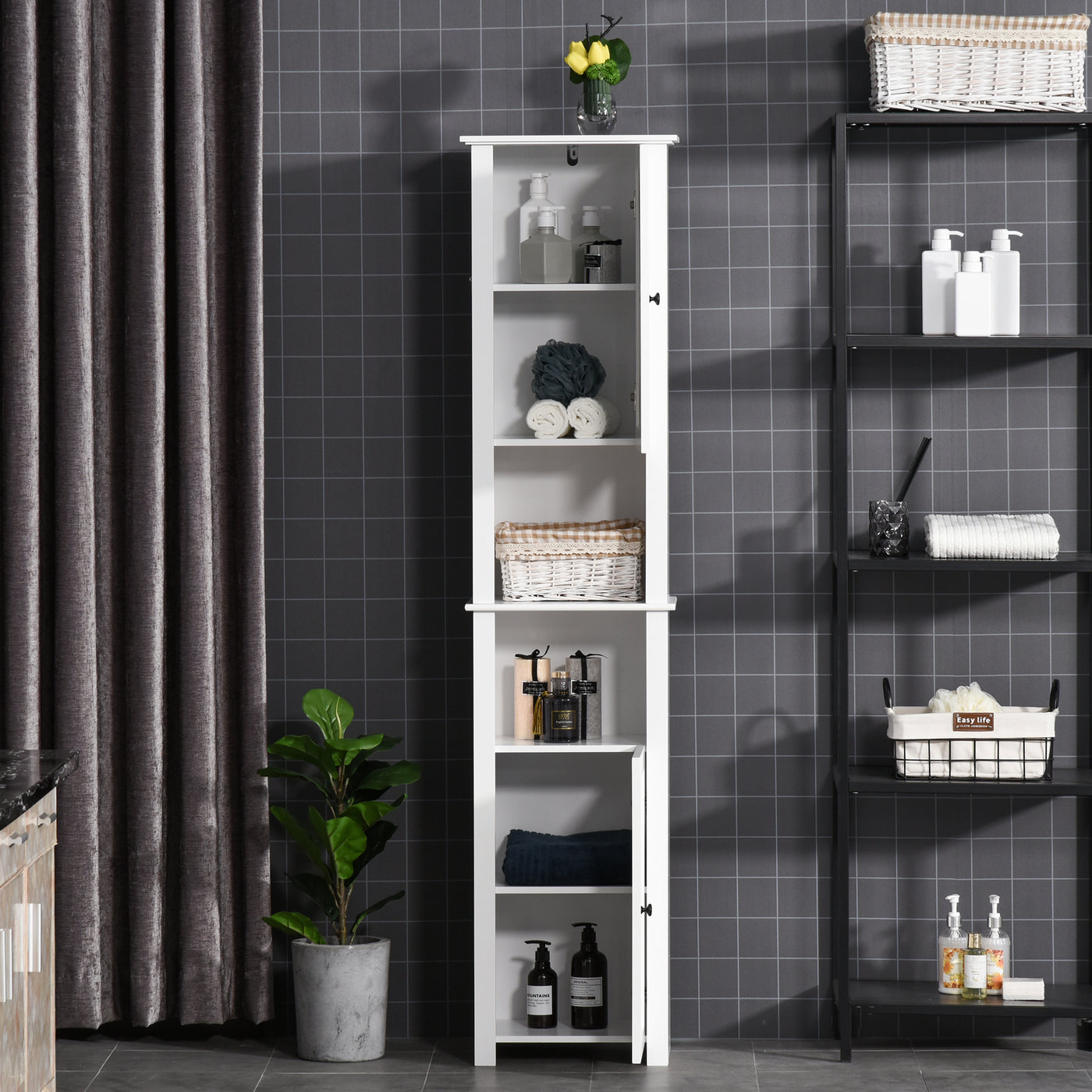 Tall Medicine Cabinet, Freestanding Bathroom Storage Cabinet with Shelves and 2 Cupboards, Bathroom Organizer, White