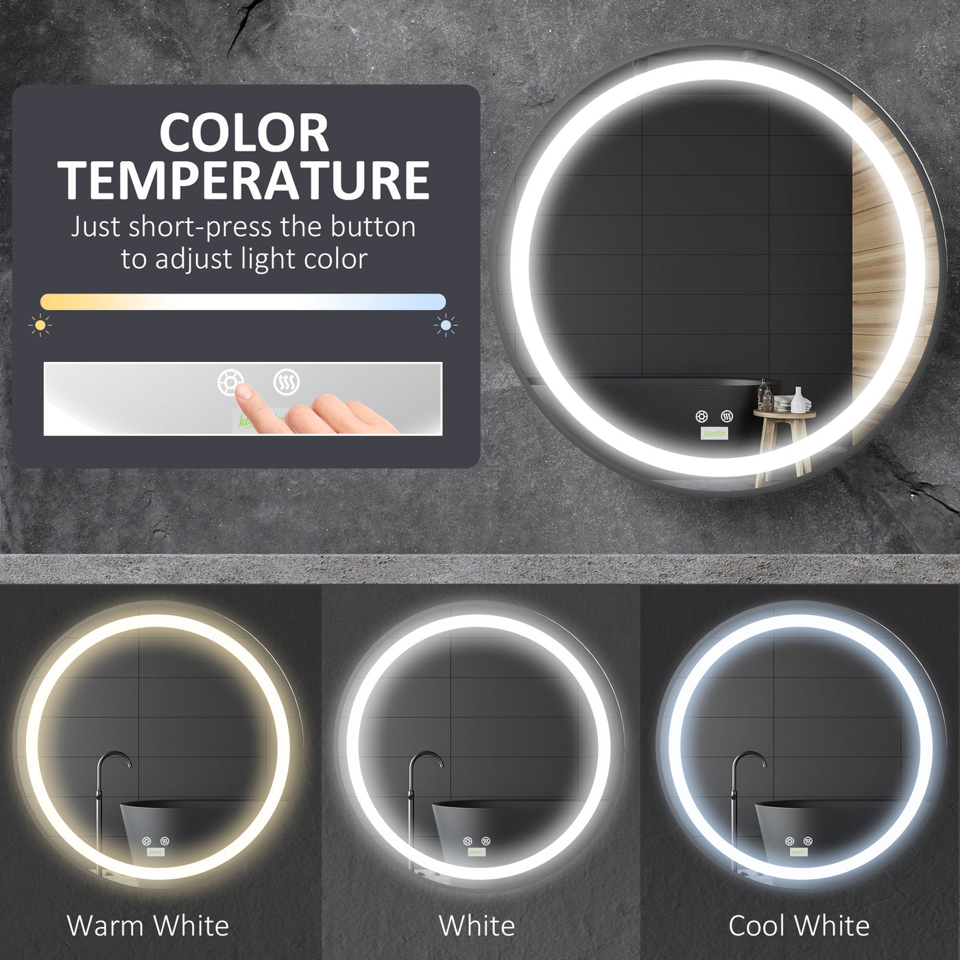 LED Bathroom Mirror for Vanity, Dimmable Lighted Anti Fog Wall Mirror with 3 Temperature Colors, Plug-in, 28 Inch