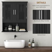 Modern Wall Mount Bathroom Cabinet, Storage Organizer with 2 Door Cabinet and Shelf, Black