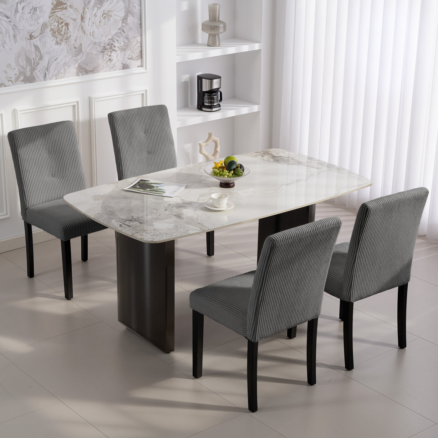 Modern Dining Chairs Set of 4, Kitchen Chairs with Rubberwood Legs and Padded Seat, Dark Grey