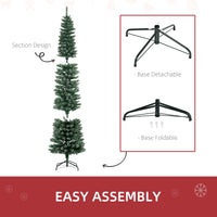 7.5FT Artificial Snow Dipped Christmas Tree Xmas Pencil Tree Holiday Home Indoor Decoration with Foldable Black Stand, Green