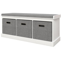 Shoe Storage Bench with Seat, Entryway Bench Seat with Cushion, 3 Fabric Drawers for Hallway, White