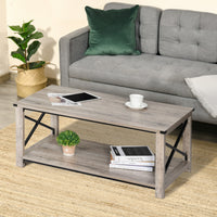 Industrial Coffee Table, Cocktail Table with Bottom Storage Shelf, Metal X-Bar for Living Room Bedroom
