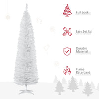 7' Pencil Christmas Tree, Slim Artificial Xmas Tree with Realistic Branches, Sturdy Metal Stand, White