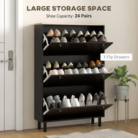 Shoe Storage with 3 Flip Drawers and Adjustable Shelves, Entryway Shoe Storage Cabinet for 24 Pairs of Shoes, Black