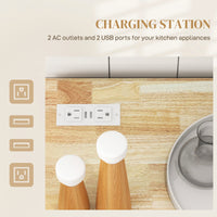 Kitchen Island with Power Outlet and Drop Leaf, Rolling Kitchen Cart with 2 Drawers and Adjustable Shelves, White