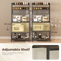 Kitchen Baker's Rack with Power Outlet and LED Light, 5-Tier Coffee Bar Station with 10 Hooks, Grey