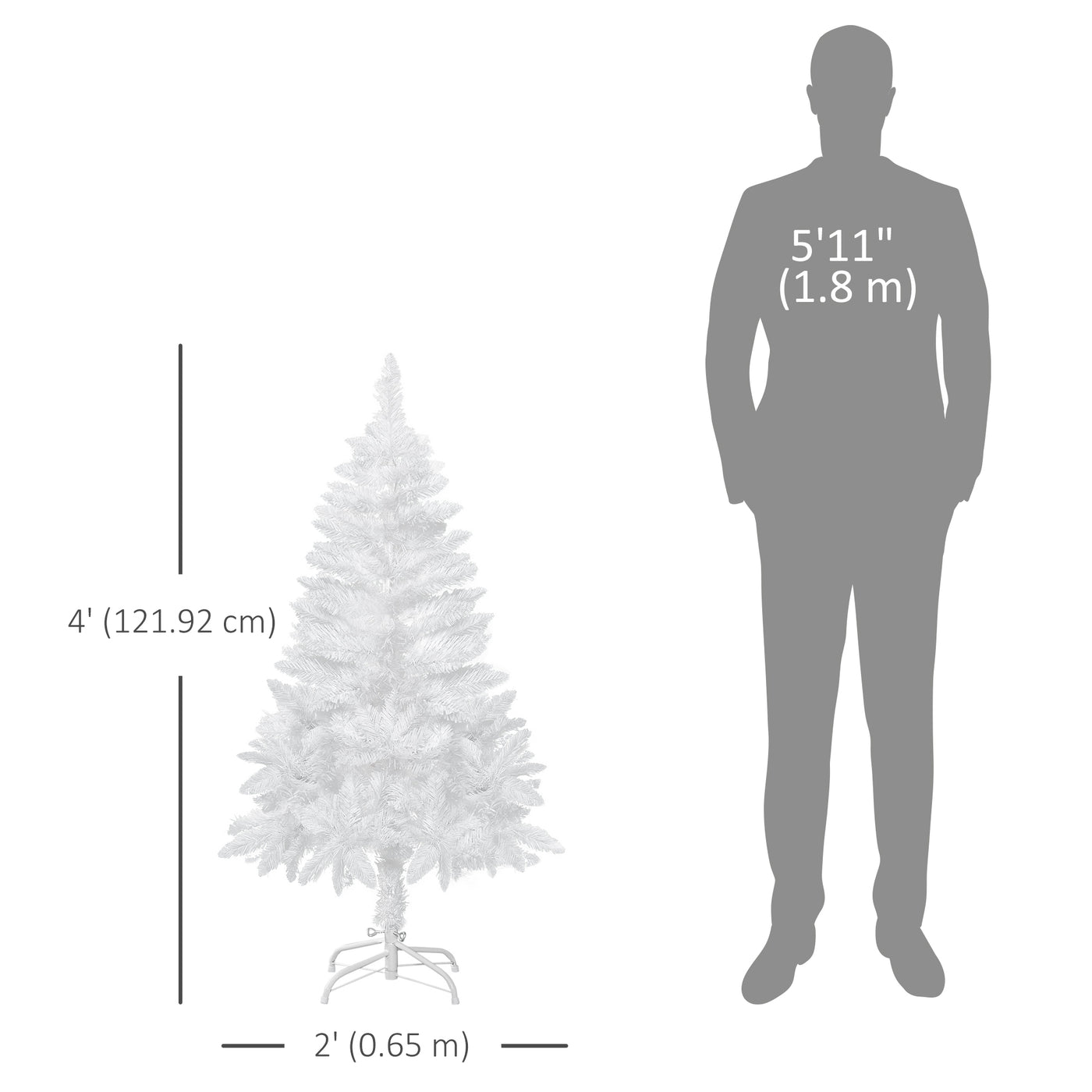 4ft Artificial Christmas Tree with Pine Realistic Branches, Auto Open, for Indoor Decoration, White