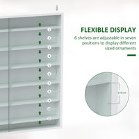 7-Tier Display Cabinet, Shot Glass Display Case, Glass Curio Cabinet with 2 Glass Doors and 6 Adjustable Shelves, White