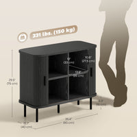 35.4" Sideboard Buffet Cabinet with Storage, Nordic Coffee Bar Cabinet with Slatted Tambour Doors and Metal Legs, Black