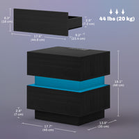 Bedside Table with Charging Station and LED Light Modern Nightstand with USB Ports AC Outlets Drawers Remote, Black