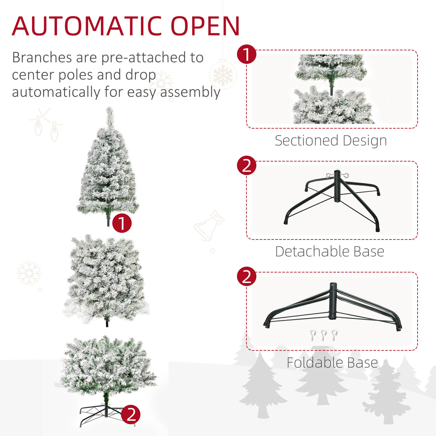9 Feet Prelit Artificial Snow Flocked Pencil Christmas Tree, Slim Xmas Tree with Warm White LED Light, Holiday Home Xmas Decoration, Green
