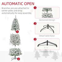 9 Feet Prelit Artificial Snow Flocked Pencil Christmas Tree, Slim Xmas Tree with Warm White LED Light, Holiday Home Xmas Decoration, Green