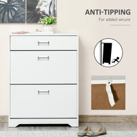 Narrow Shoe Storage with Drawer, 2 Flip Doors and Adjustable Shelves, Shoe Cabinet for 16 Pairs of Shoes, White