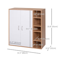 35.5" Shoe Cabinet, 3-Tier Free Standing Shoe Storage Cabinet with Adjustable Shelves and 5 Open Cubes for Entryway, Hallway, Living Room, Natural