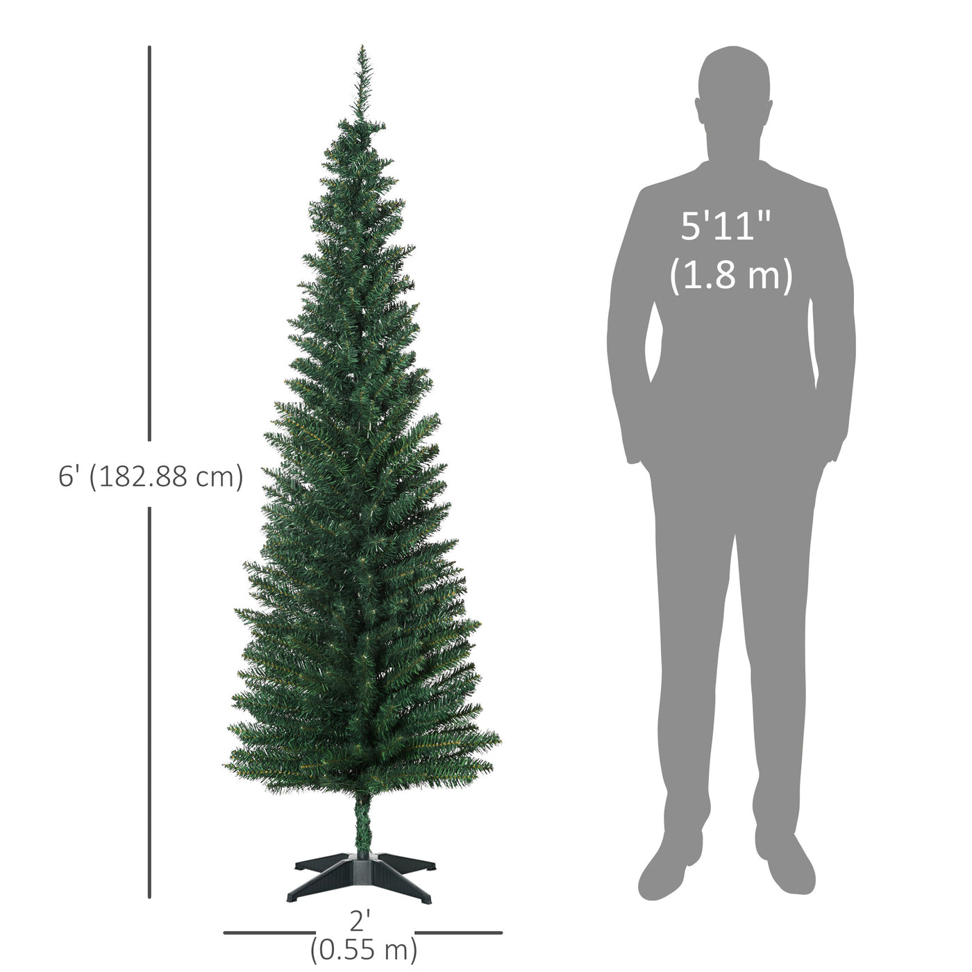 6’ PVC Unlit Slim Artificial Pencil Christmas Tree Holiday Décor