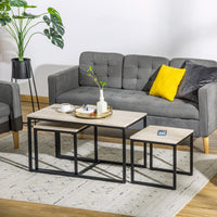 Nesting Coffee Table Set of 3, Modern End Tables with Black Metal Frame for Living Room Home Furniture, Natural