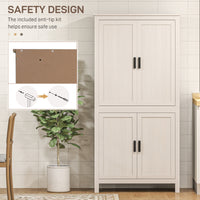 64" Kitchen Pantry Cabinet, Freestanding Storage Cabinet with 4 Doors, 3 Adjustable Shelves, Antique White