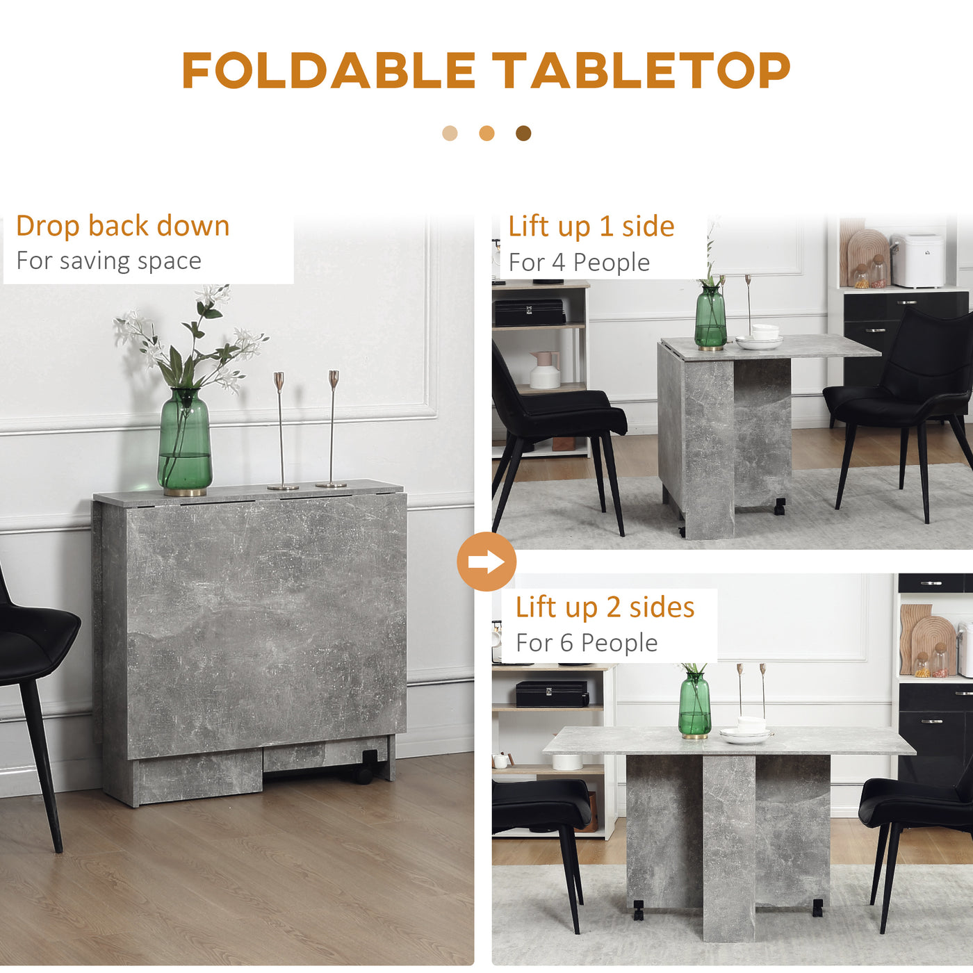 Extendable Dining Table, Collapsible Folding Table w/ 2-tier Shelves and Rolling Casters, Grey