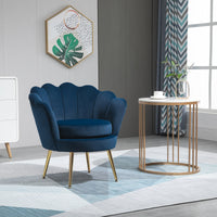 Modern Accent Chair, Velvet-Touch Fabric Leisure Club Chair with Gold Metal Legs for Bedroom, Blue