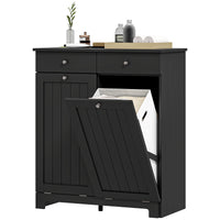 Laundry Cabinet, Tilt Out Laundry Hamper Cabinet with 2 Baskets, Bathroom Hamper Cabinet with 2 Drawers, Black