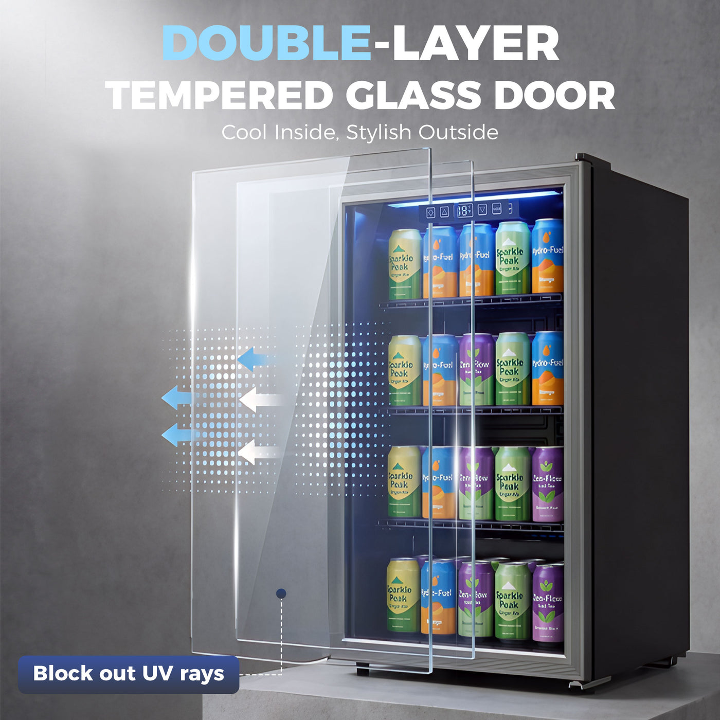 3.2 Cu.Ft Beverage Refrigerator, 139 Can Beverage Fridge Cooler with Double-Layer Glass Door