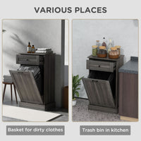 Kitchen Tilt Out Trash Bin Cabinet, Free Standing Recycling Cabinet, Trash Can Holder with Drawer, Charcoal Grey
