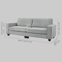 Three Seater Sofa, Fabric 3 Seater Couch with Spring Cushion and Cup Holders for Living Room, Bedroom, Light Grey