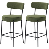 Set of 2 Barstools, Upholstered Corduroy Bar Stools with Backrest, Footrest for Kitchen Island, Dining Room, Green