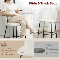 Set of 2 Counter Height Barstools, Upholstered Linen Bar Stools with Backrest, Footrest and Steel Legs, Cream White