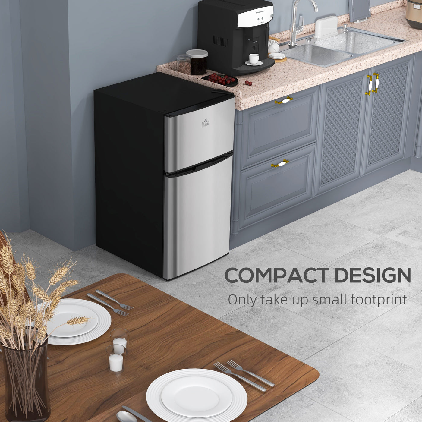 3.2 Cu Ft Compact Refrigerator, Mini Fridge with Freezer, Adjustable Shelves and Reversible Doors for Bedroom, Silver