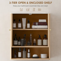 Bathroom Wall Cabinet, Wall-Mounted Medicine Cabinet with Adjustable Shelf, Open Shelf and Marble Effect Top, Oak