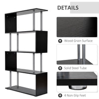5-Tiers Geometric Wooden Bookcase S-Shaped Storage Bookshelf Display with Metal Frame for Living Room, Bedroom, Home Office, Black