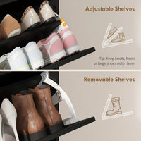 Shoe Storage Cabinet with 2 Flip Drawers, Farmhouse Narrow Shoe Cabinet, Holds Up to 16 Pairs, Black