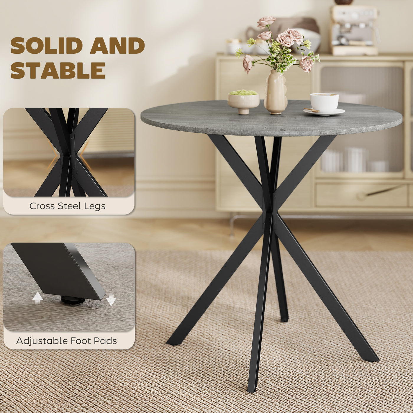 31.5" Industrial Round Dining Table - Distressed Grey