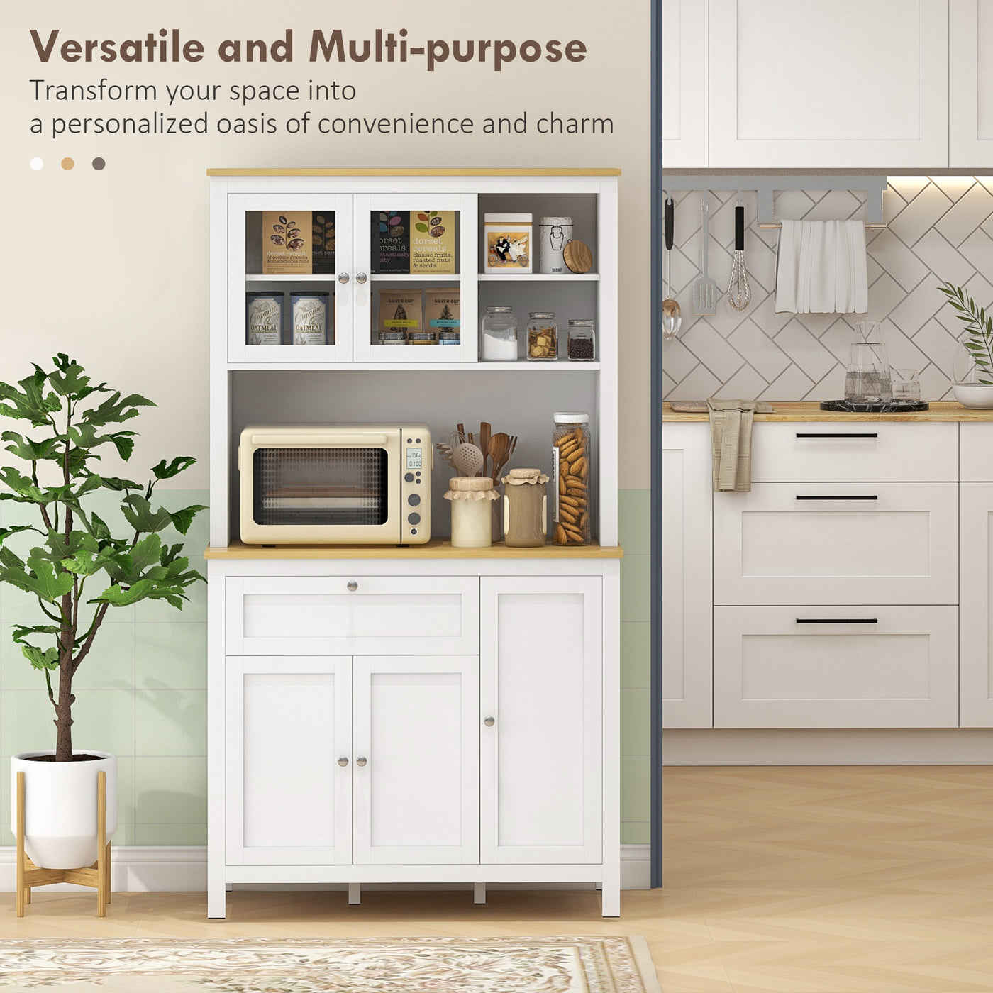 71" 5-Door Kitchen Pantry Cabinet, Freestanding Storage Cabinet Cupboard with Adjustable Shelves, White