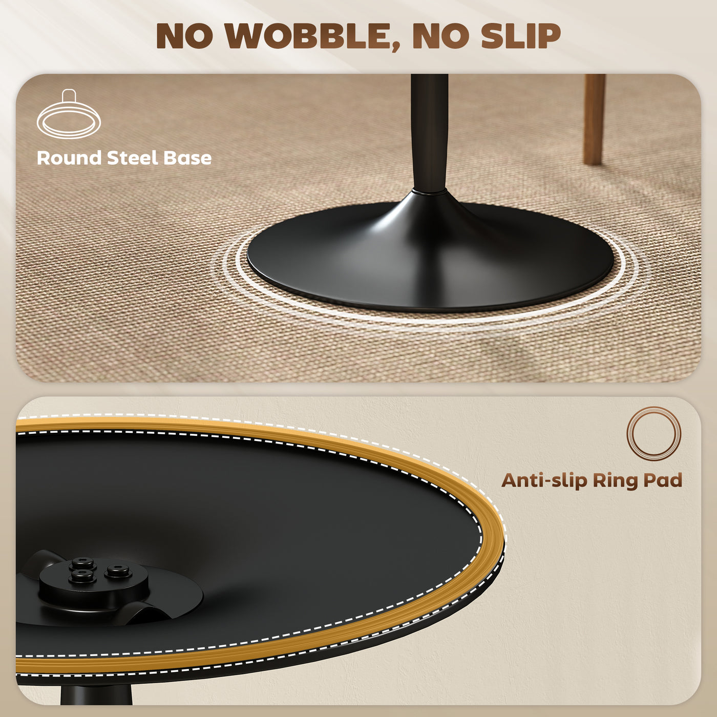 27.6" Round Kitchen Table for 2, Modern Small Dining Table with Wood Veneer, Steel Base for Dining Room, Black