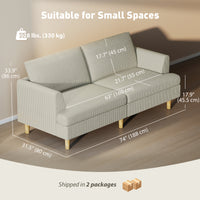 3 Seater Sofa, 74" Modern Corduroy Upholstered Couch with Thick Spring Cushions, Solid Wood Legs, Armrests, Beige