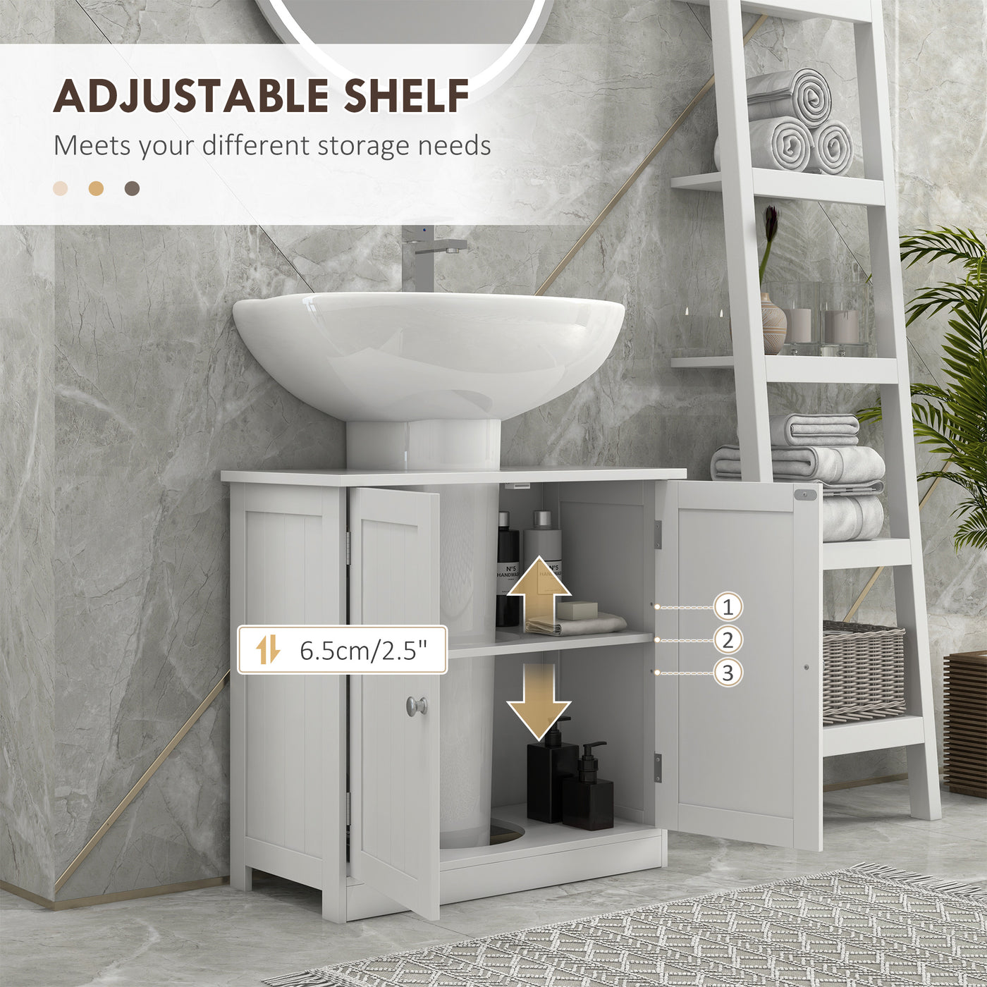 Bathroom Vanity, 24" Pedestal Sink Bathroom Vanity Furniture with 2 Doors and Shelf, White