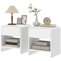 Nightstand Set of 2, Modern Bedside Table with Rounded Corners, Nightstand with Drawer and Open Shelf, Distressed White