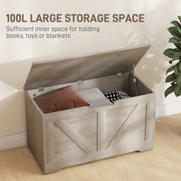 31.5 Inches Storage Chest, Storage Trunk with 2 Safety Hinges for Living Room, Grey Wood Grain