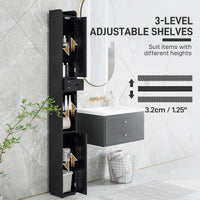 Narrow Bathroom Cabinet, Tall Bathroom Storage Cabinet with Barn Doors, Drawer and Adjustable Shelves, Black Wood Grain