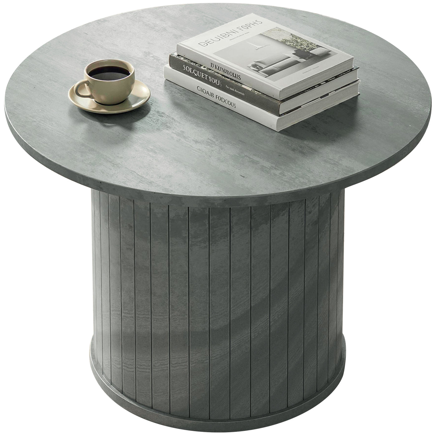 Round Coffee Table, 24" Center Table, Cement Grey
