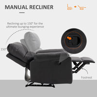 Recliner Chair, Manual Reclining Chair with Footrest, Padded Seat for Living Room, Bedroom, Study, Dark Grey