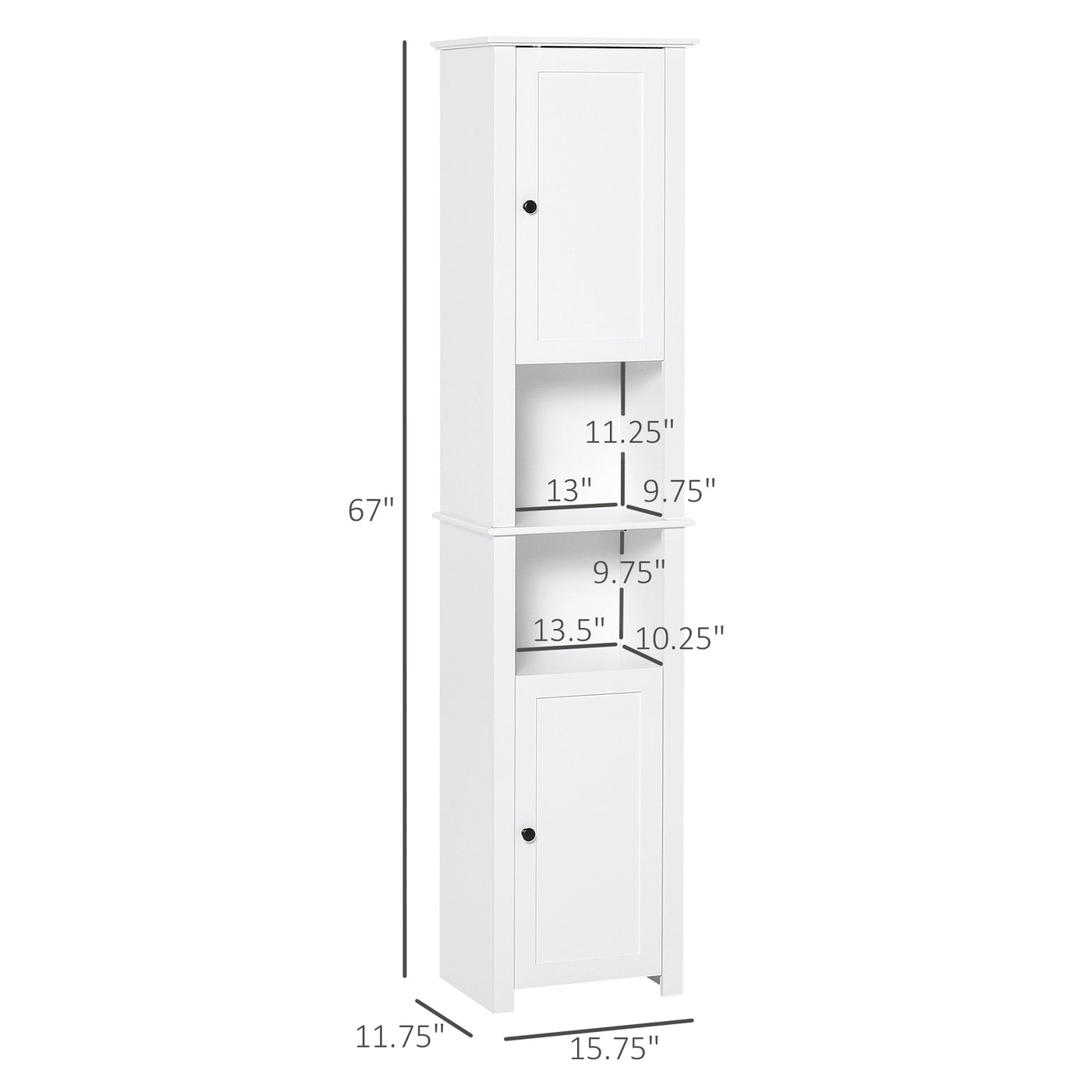 Tall Medicine Cabinet, Freestanding Bathroom Storage Cabinet with Shelves and 2 Cupboards, Bathroom Organizer, White