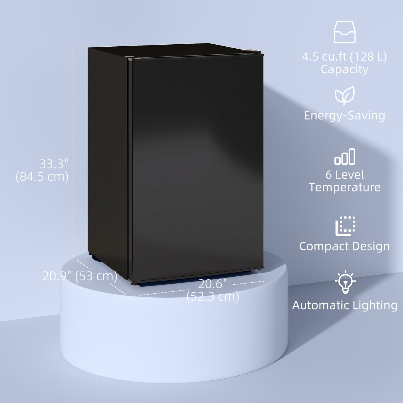 4.5 Cu Ft Mini Fridge with Freezer, Wheels, Single Door Refrigerator, Adjustable Thermostat, Reversible Door, Black
