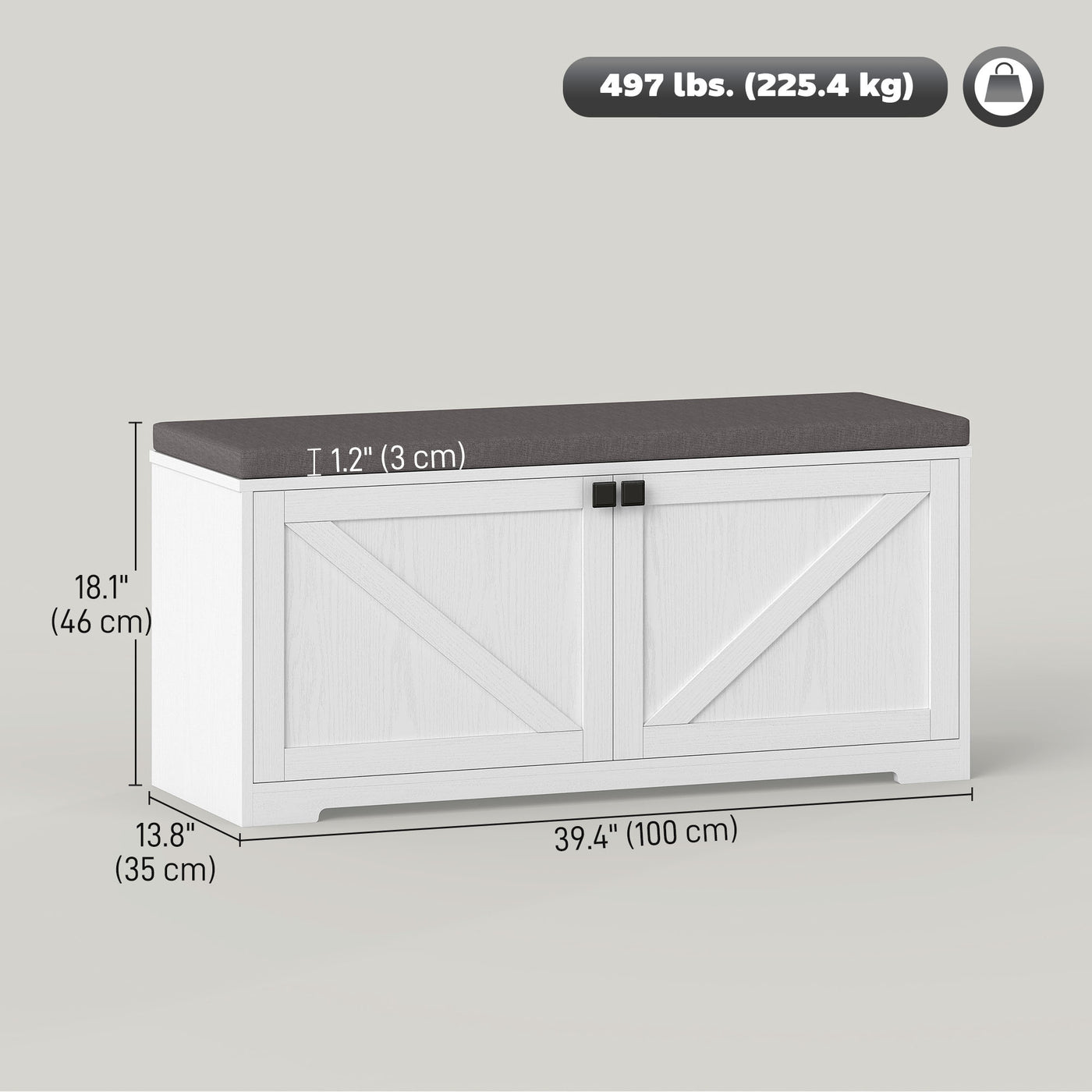 Shoe Storage Bench with Padded Seat, Entryway Bench Holds up to 352 lb, Shoe Organizer, 8 Pairs, White Wood Grain