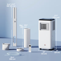 8,000 BTU Moible Air Conditioner 345 Sq. Ft., Dehumidifier Fan Auto Sleep with 24H Timer On/Off, Window Kit, White